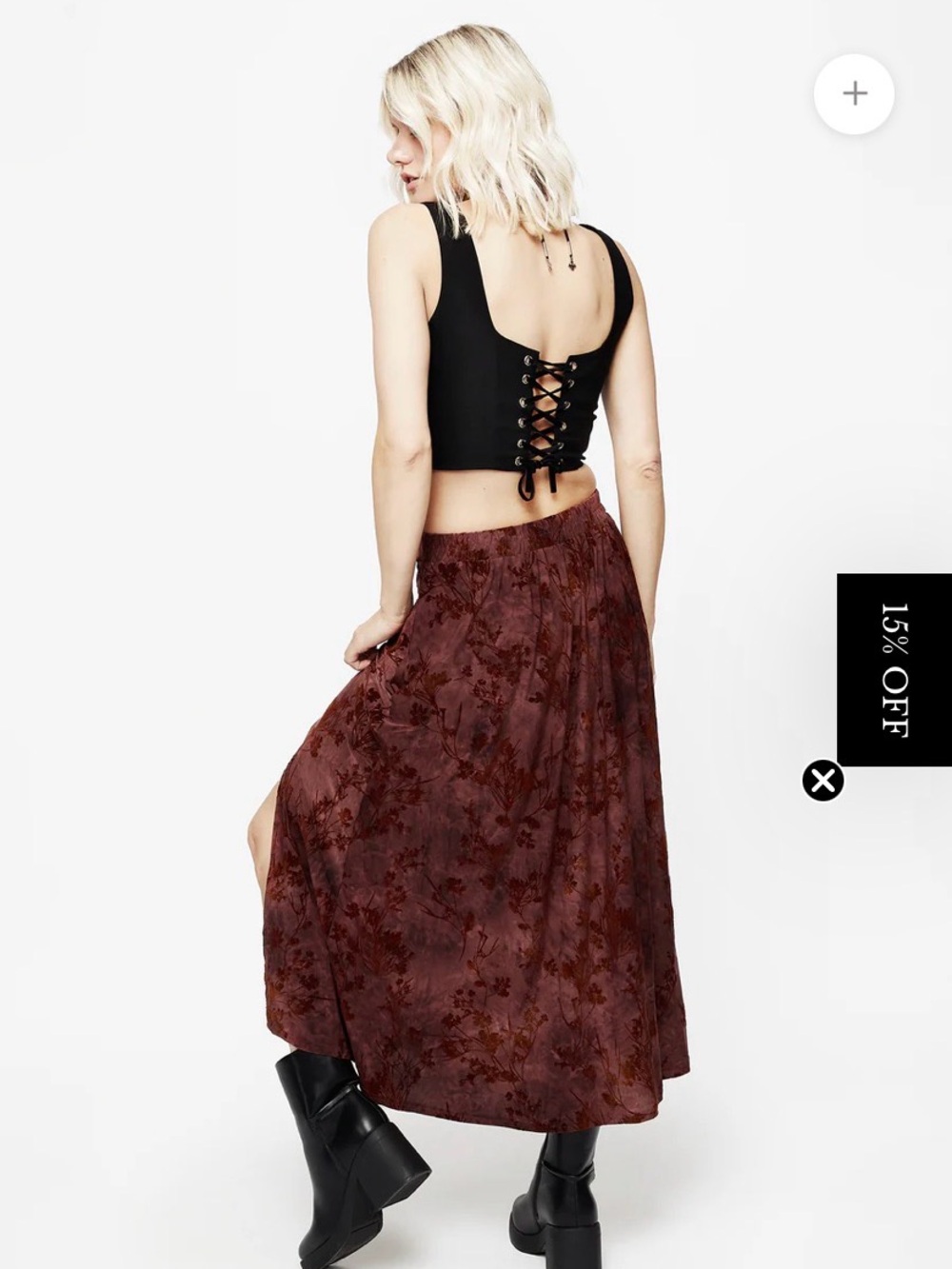 Disturbia Wytchelm Burgundy Floral Velvet Maxi Skirt with Side Slit - Picture 5 of 10